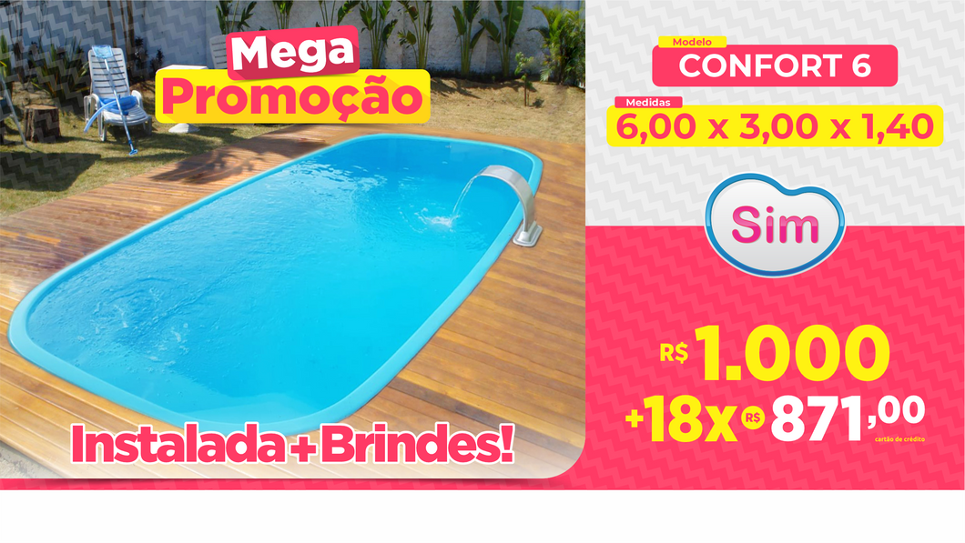 PISCINA 6,00X3,00X1,40 - INSTALADA + BRINDES