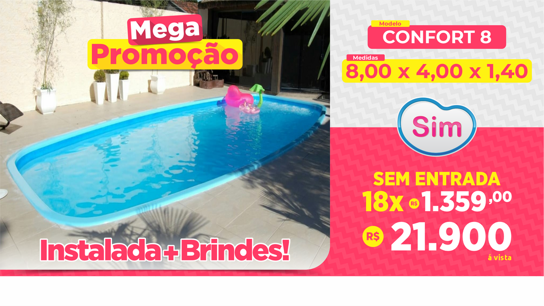 PISCINA 8,00X4,00X1,40 - INSTALADA + BRINDES