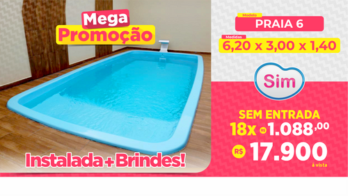 PISCINA 6,20 x 3,00 x 1,40 - INSTALADA + BRINDES